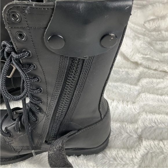 Double H Womens 7M Black Leather Zip Buckle Lace Up Motorcycle Combat Boots - Picture 7 of 14